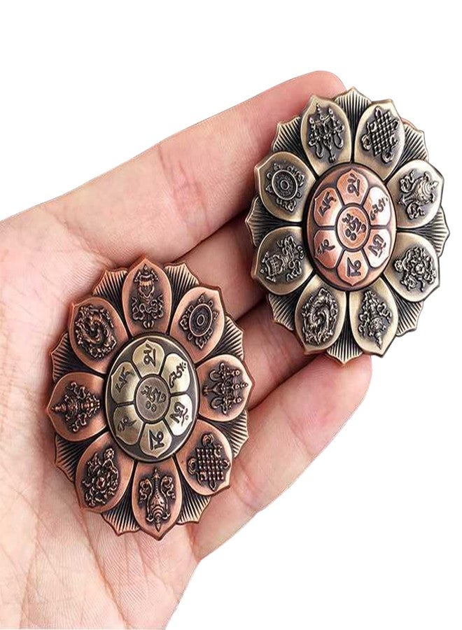 SQUISHCO Fidget Toys, Red Copper Buddhist Lotus Wheel with Auspicious Symbols Portable Desk Toy for Home Office Travel - Image 3